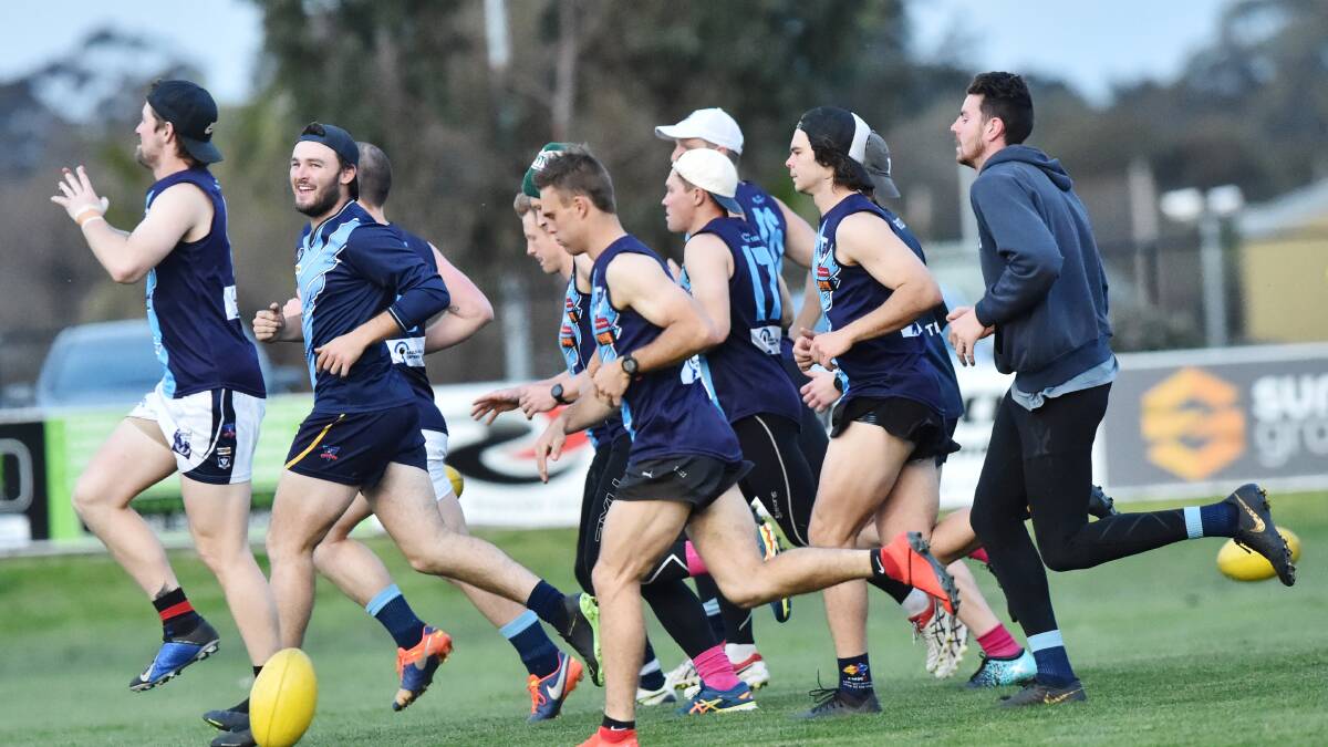BUILD-UP: Eaglehawk players complete their grand final preparations at Canterbury Park on Thursday night.