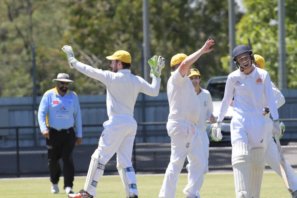 DISMISSED: The sight of Strathdale-Maristians' batsmen, including James Vlaeminck, headed back to the QEO grandstand was a familiar one before tea against Strathfieldsaye on Saturday. Pictures: NONI HYETT