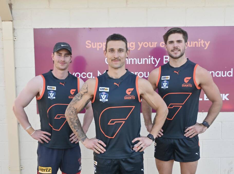 Maryborough Giants captain Kieran Johns flanked by vice-captains Lachlan Bates and Declan Wagstaff. Picture by Maryborough Giants