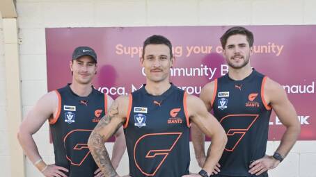Maryborough Giants captain Kieran Johns flanked by vice-captains Lachlan Bates and Declan Wagstaff. Picture by Maryborough Giants