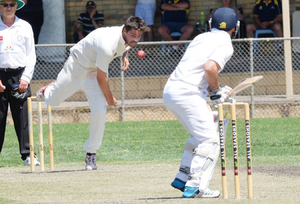 GALLANT EFFORT: Nathan Fitzpatrick 's 8-29 against Eaglehawk in 2016-17 wasn't enough to get the Goers over the line. The Hawks' Andrew Smith took eight wickets in the same game at Atkins Street.
