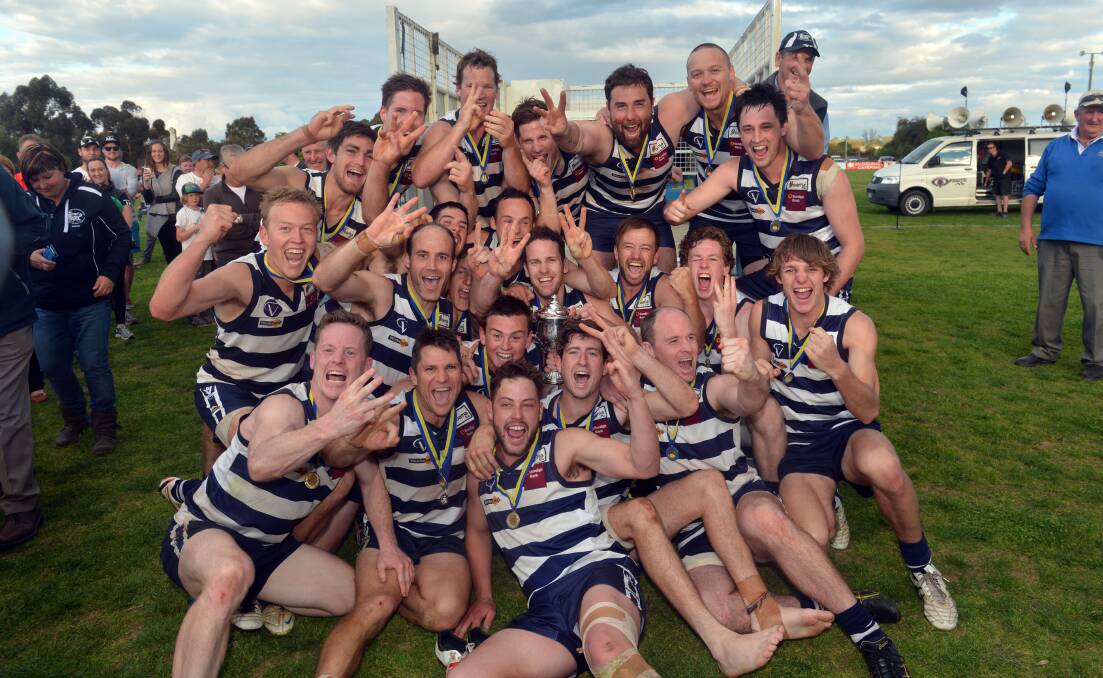 TOP CATS: Lockington-Bamawm United's 2013 premiership team. The Cats won all but one of their 18 games that season in the HDFL.