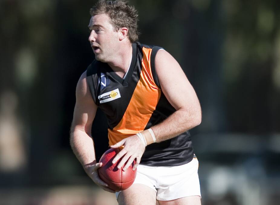 TIGER TIME: Kahl Oliver playing for Rochester. Oliver was a member of the Tigers' 2008 Goulburn Valley league premiership team. Picture: BRUCE POVEY