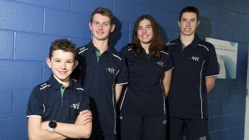 VICTORIAN REPRESENTATIVES: Swimmers Jack Hocking, Jett Bird, Emily Kearns and Nicholas Kearns. Picture: NONI HYETT