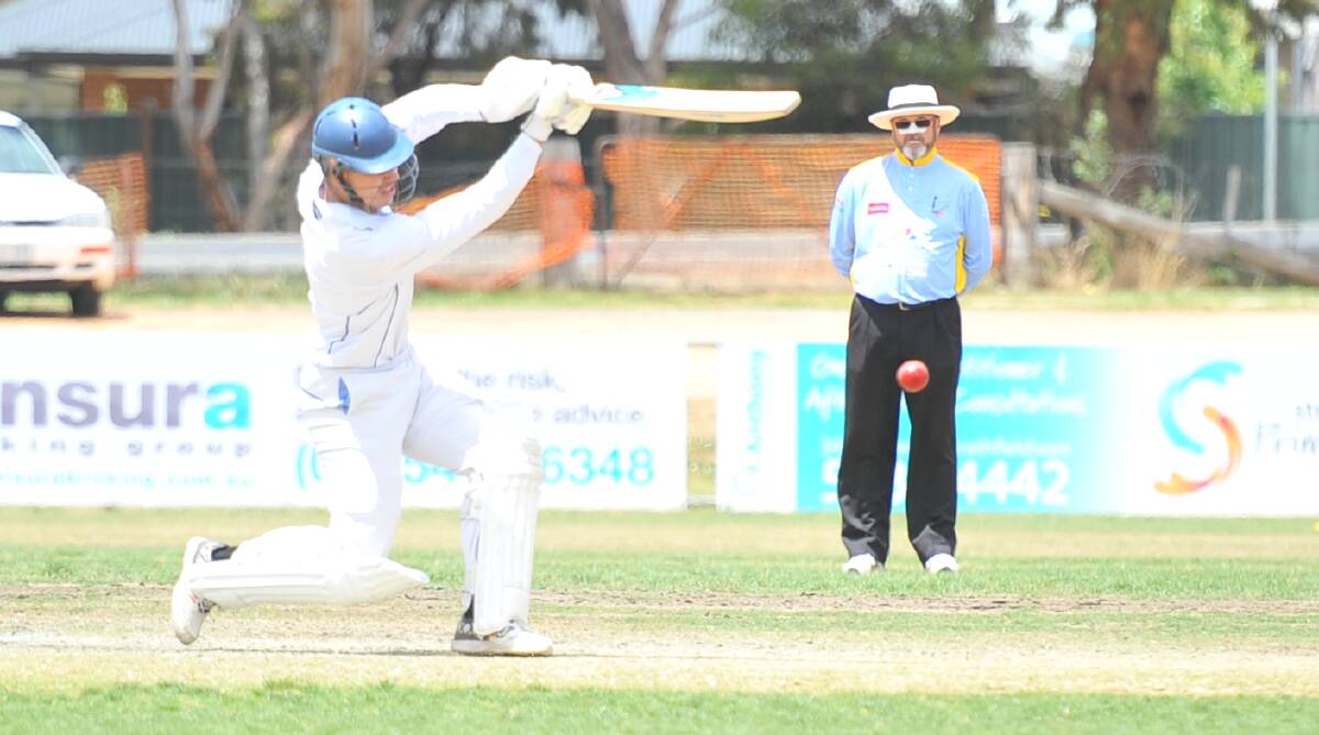 ON THE ATTACK: Eaglehawk opener Ben Archbold plays through the off-side during his innings of 17 against Strathfieldsaye on Saturday. Picture: LUKE WEST