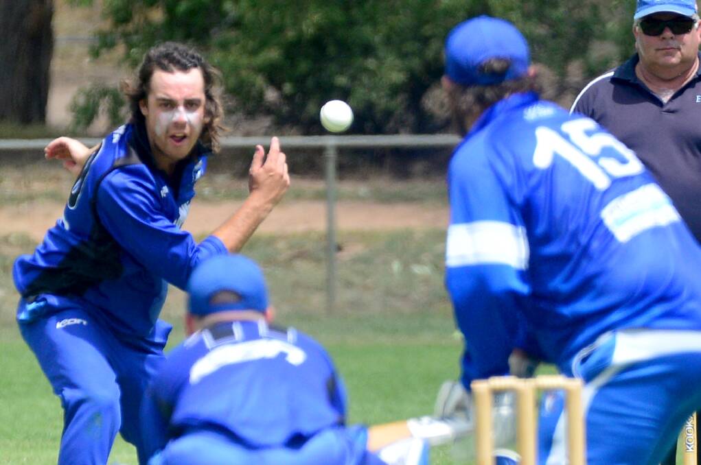 THRILLER: Marong captain Alex Gorrie (1-29) bowls in Saturday's game against California Gully decided by one run at Malone Park. Picture: DARREN HOWE