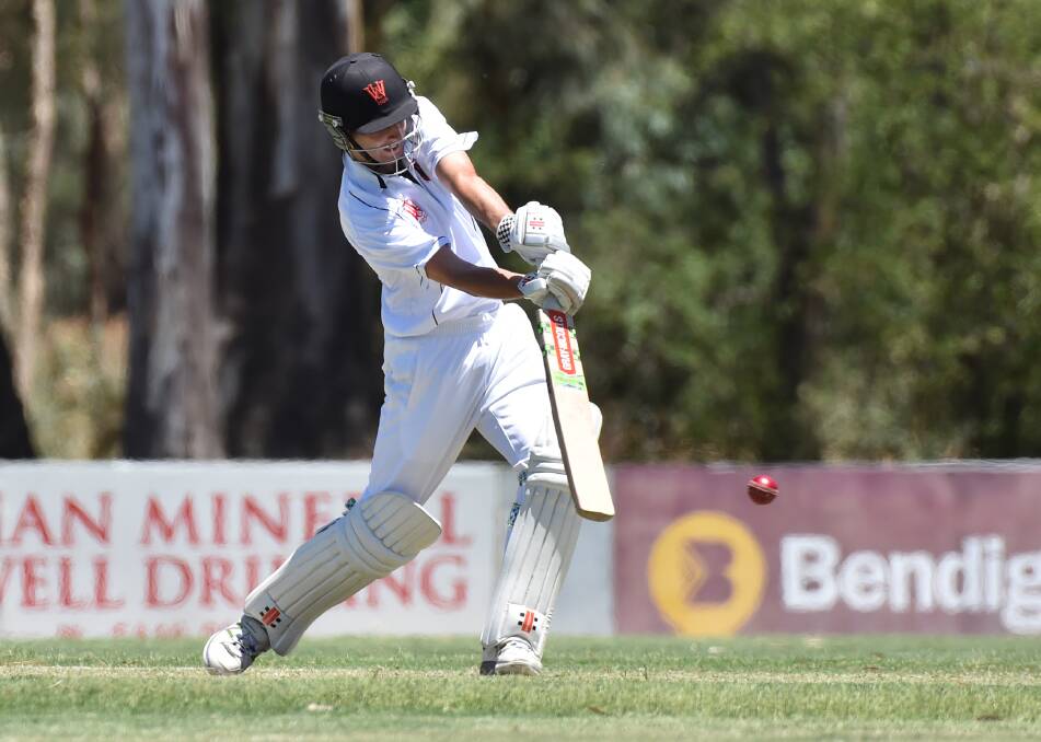FRONT FOOT: White Hills' opener Rhys Irwin made 14 against Huntly-North Epsom on Saturday. The Demons were bowled out for 146 at Strauch Reserve after losing 5-6 late in their innings. Pictures: GLENN DANIELS