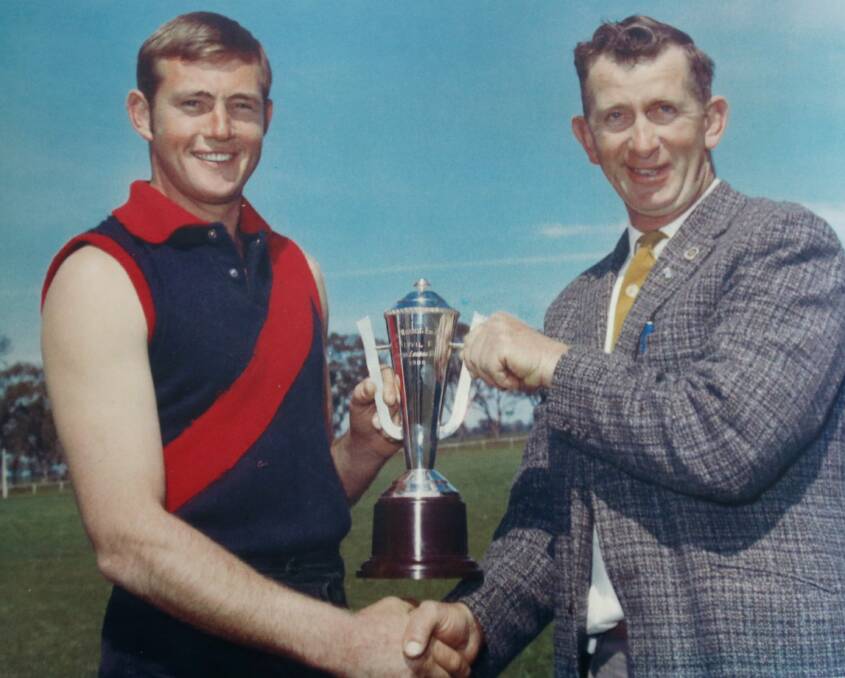 Calivil 1969 premiership coach Cyril Freemantle and president Darby Illingworth.