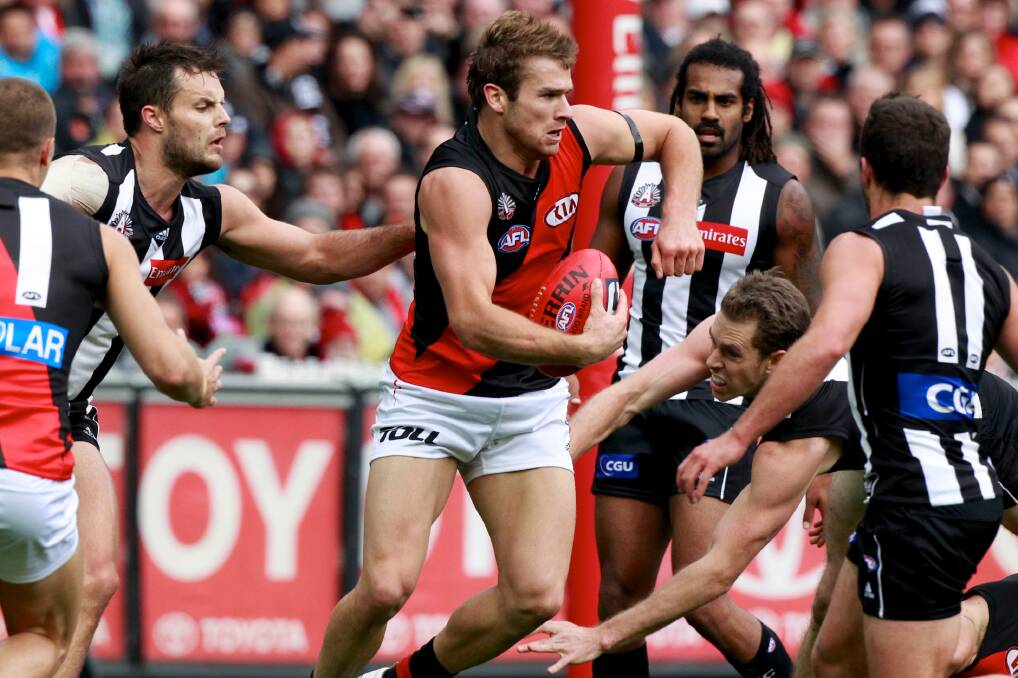 BIG STAGE: Stewart Crameri playing for Essendon against Collingwood in the 2012 Anzac Day game.