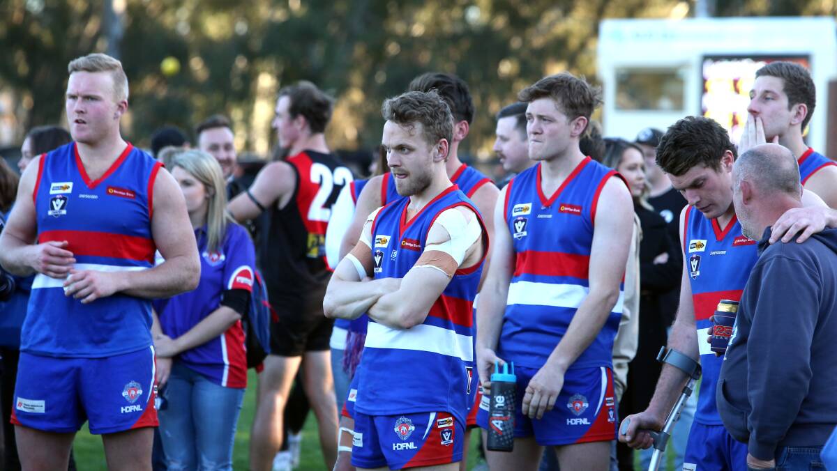DISAPPOINTMENT: North Bendigo players watch the presentation following their nine-point grand final loss to Leitchville-Gunbower last year.