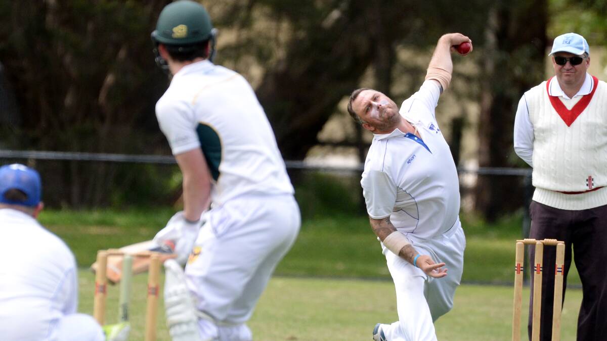 TOILING AWAY: California Gully's Brad Webster bowls against Spring Gully on Saturday. Webster took 3-78 off 21 overs for the Cobras.