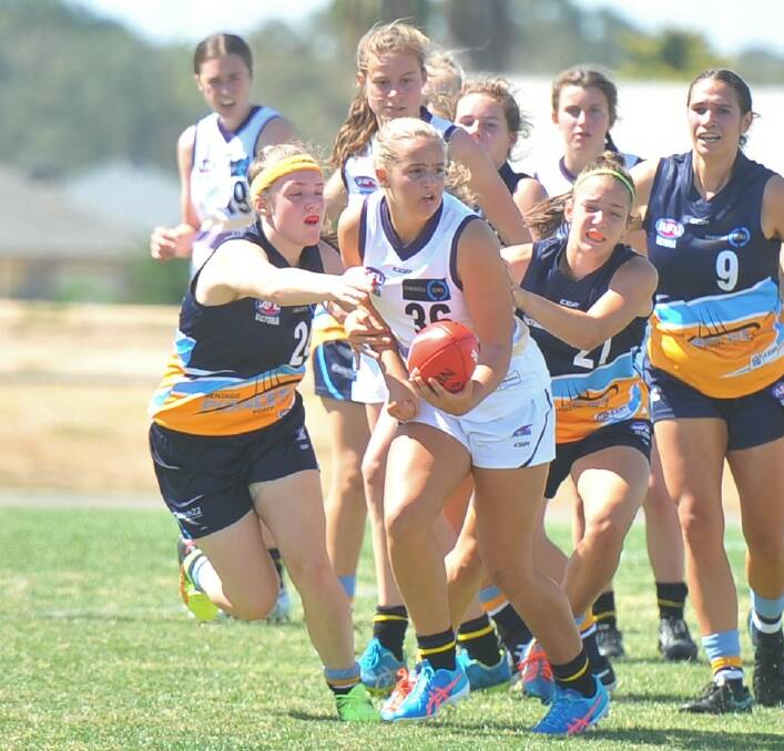 COUNTRY RIVALS: The Bendigo Pioneers and Murray Bushrangers lock horns at Epsom-Huntly Recreation Reserve on Saturday in the TAC Cup Girls competition. Picture: LUKE WEST