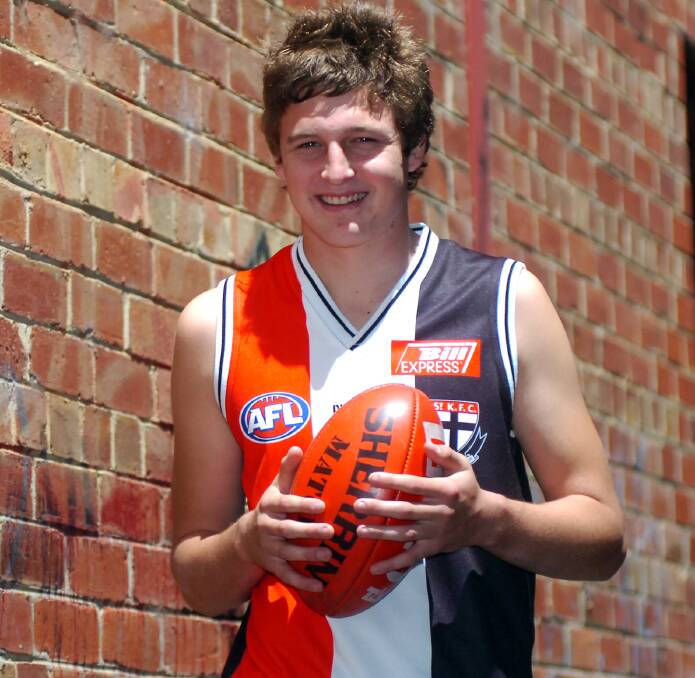 Jarryn Geary pictured the day he was picked by St Kilda in the 2006 rookie draft.