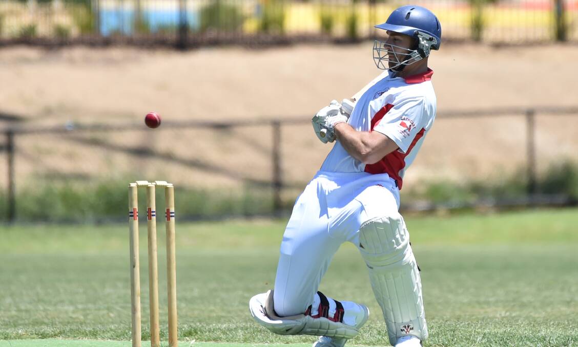 WATCHFUL: Mandurang's Rhys Williams lets a ball through to the wicket-keeper on Saturday. Williams top-scored for the Rangas with 48 off 131 balls.