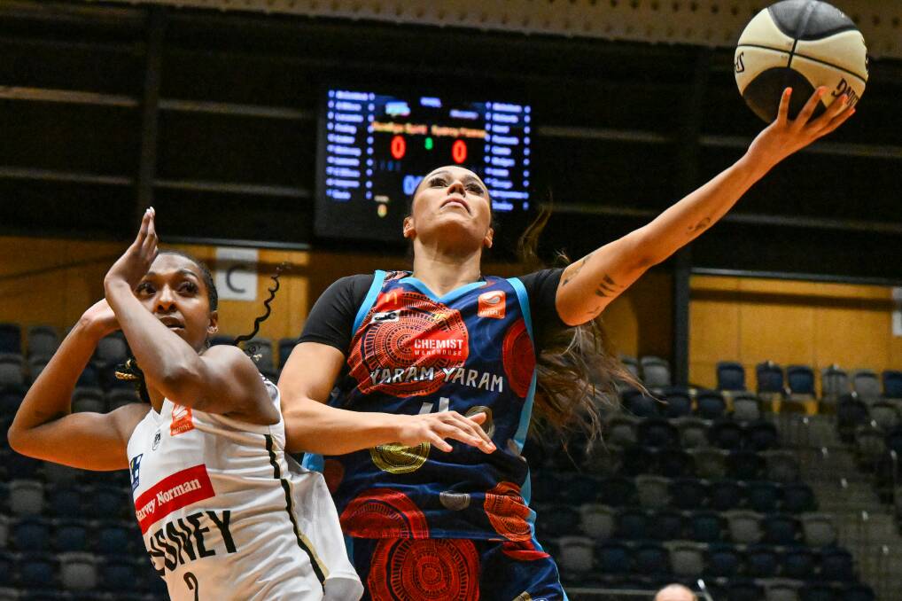 Alex Wilson scores two of her 17 points for the Bendigo Spirit against Sydney at Red Energy Arena on Saturday night. Picture by Darren Howe