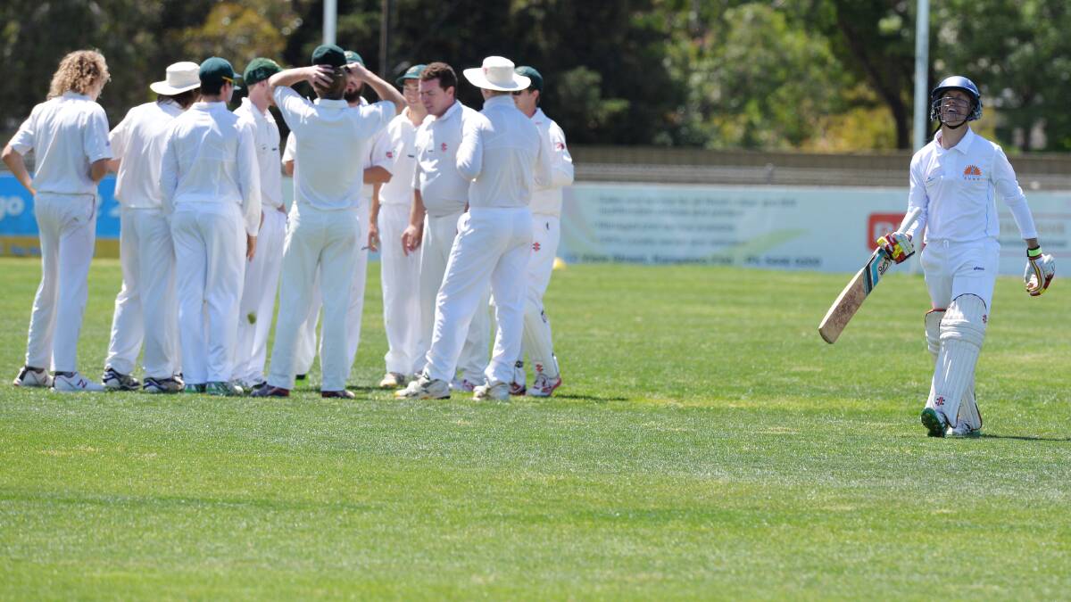 Kangaroo Flat celebrates the wicket of Strathdale opener Andrew Hosking for 8. Picture: DARREN HOWE