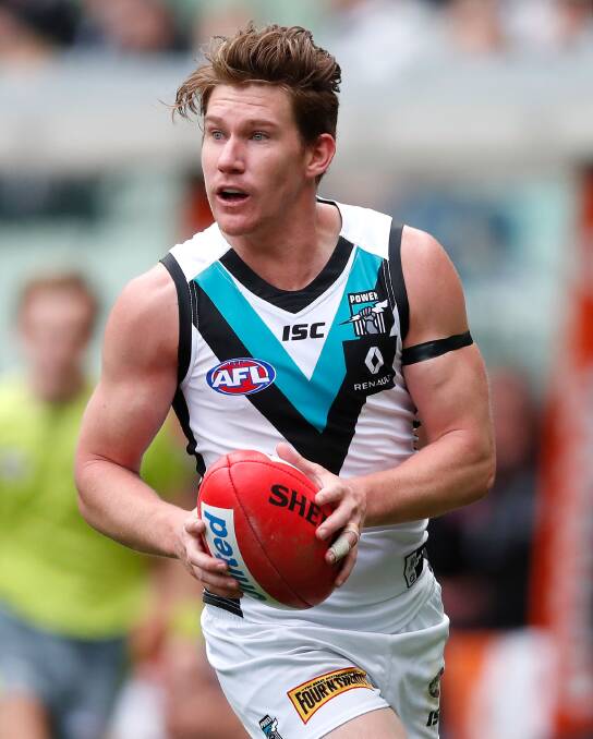 SUPEROO FOR A DAY: Matt White playing with Port Adelaide in 2017. White will line up for Mitiamo against Bears Lagoon-Serpentine. Picture: GETTY IMAGES