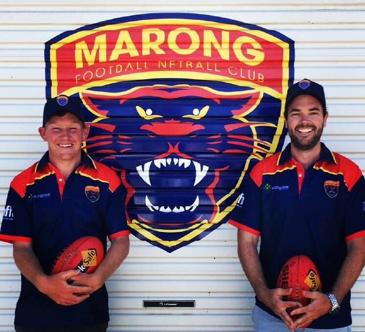 PANTHERS ON THE PROWL: New Marong co-coaches Taylor Beard and Ash Weldon. The pair take over a Panthers side that was 3-13 this year. Picture: MARONG FACEBOOK PAGE