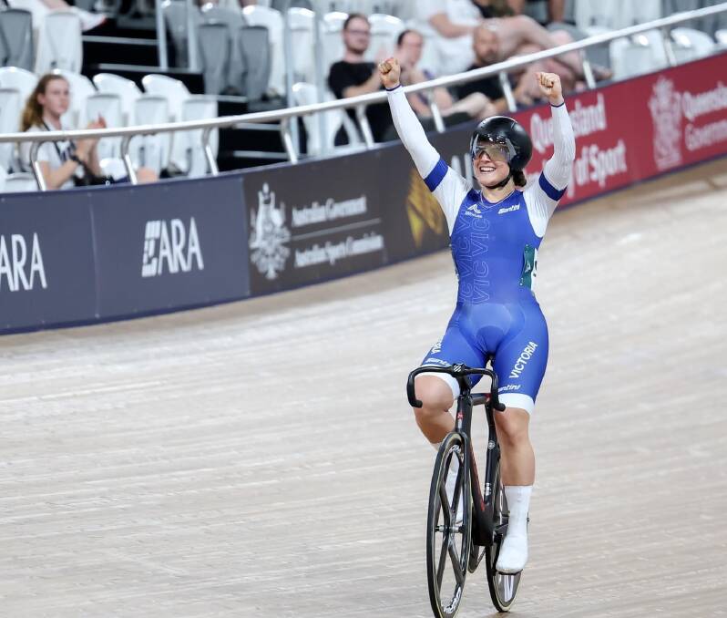 Alessia McCaig after winning the elite women's Keirin final at the Cycling Australia National Track Championships. Picture by Mackenzie Sweetnam