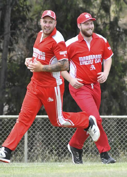 UP AND ABOUT: Mandurang's Justin and Brendan Laird. The Rangas sit on top of the Emu Valley Cricket Association ladder. Picture: NONI HYETT