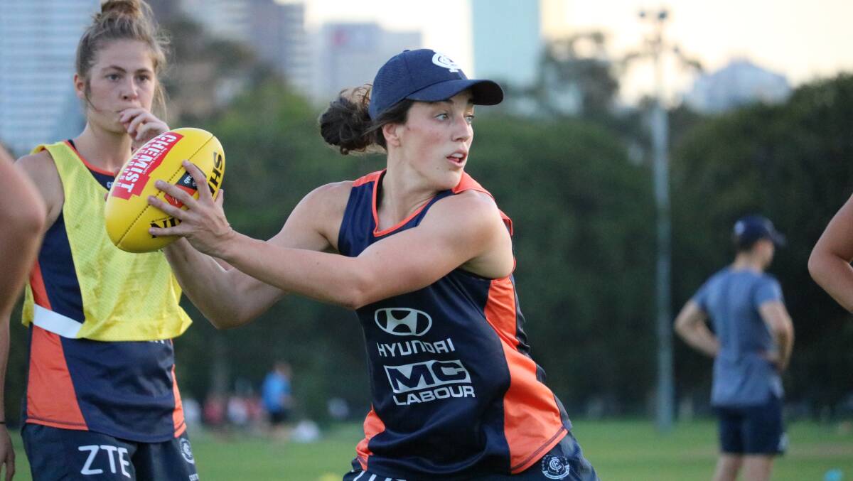 DETERMINED: Former Bendigo Spirit point guard Kerryn Harrington has made the transition from basketball to AFLW with Carlton. Picture: CARLTON MEDIA