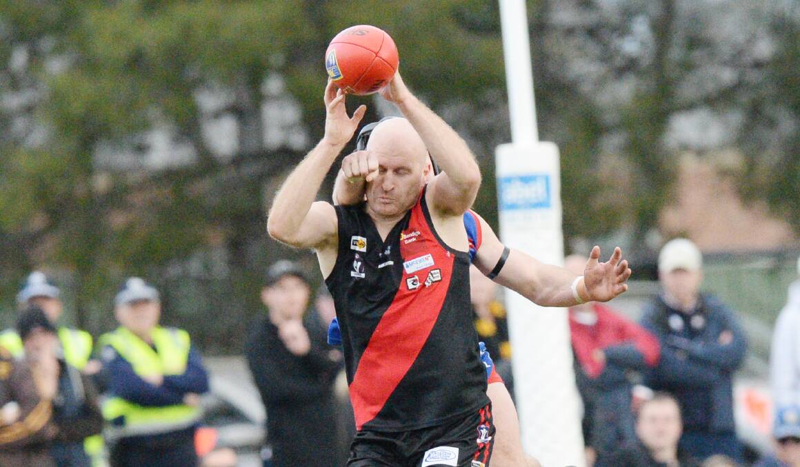 POLE POSITION: Leitchville-Gunbower key forward Matt Perri. The reigning premier Bombers sit on top of the ladder at the halfway point of the season. Perri is also the competition's leading goalkicker with 34. Picture: DARREN HOWE