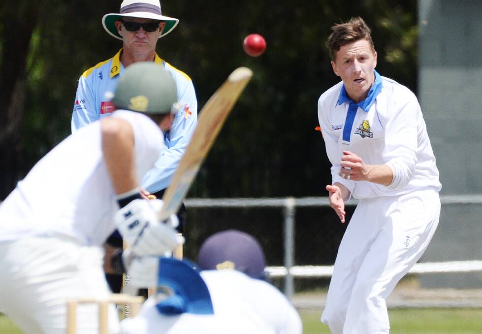 COME IN SPINNER: Golden Square captain Liam Smith bowls to Strathdale-Maristians' Grant Waldron at Wade Street on Saturday. Smith picked up 2-40 off 16 overs.