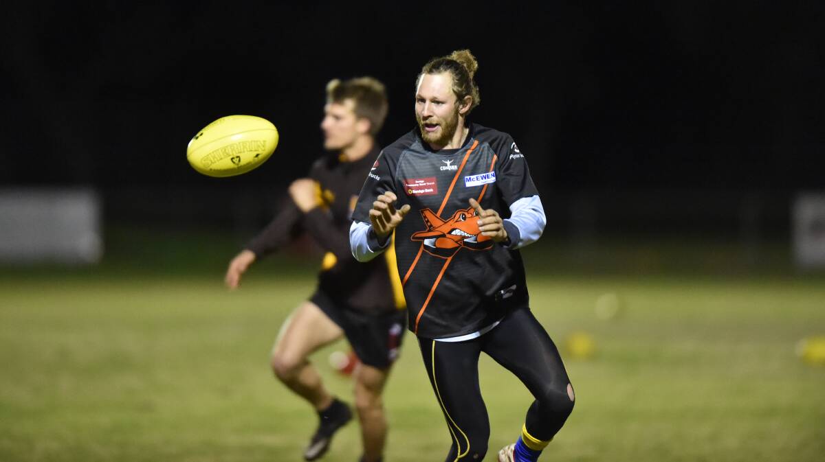 HUNGRY FOR SUCCESS: Leitchville-Gunbower's Hoby Bussey trains during the week. Bussey is one of nine Bombers who have played in the past two grand final losses.