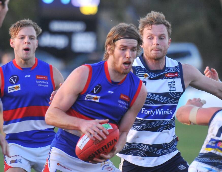 DETERMINED: Gisborne's Eamon McKenna. McKenna is one of four Bulldogs in the BFNL inter-league squad. Picture: LUKE WEST