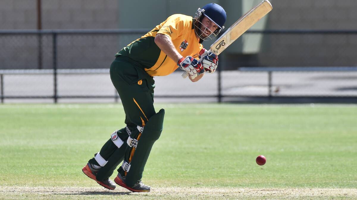 FLICK: Murray Valley's Ash Quinn works the ball to the leg-side during his innings of five against Goulburn Murray on Friday. Picture: GLENN DANIELS
