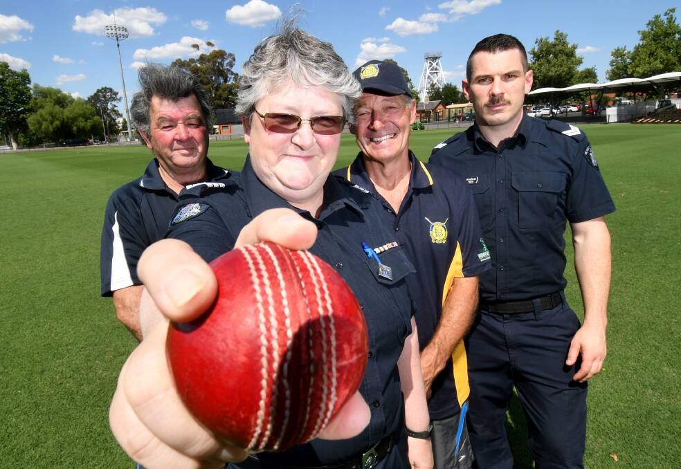 CRICKET FOR A CAUSE: Sargeant Margaret Singe is flanked by Ron Gray (EVCA), Wayne Walsh (BDCA) and Misha Oldmeadow from Bendigo Police.