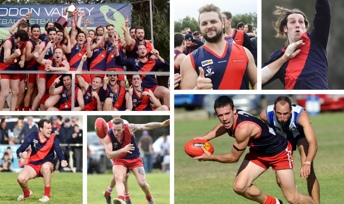 DECADE OF DEMONS: Top - 2017 premiers, Anthony Dennis and Chris Down. Bottom - Bryce Curnow, Ben Knight and Henry Miller.