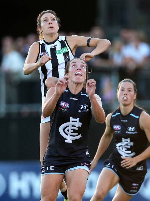 FIRST-UP WIN: Kerryn Harrington celebrated a first-up AFLW win with Carlton over Collingwood by eight points on Friday night. Picture: FAIRFAX MEDIA