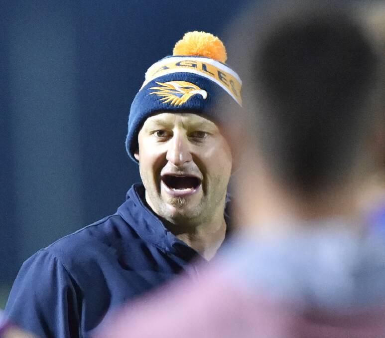 FULL VOICE: Loddon Valley coach Wayne Mitrovic has plenty to say during Thursday night's final training session at Maiden Gully. Loddon Valley plays Horsham District in Horsham on Saturday. Pictures: DARREN HOWE