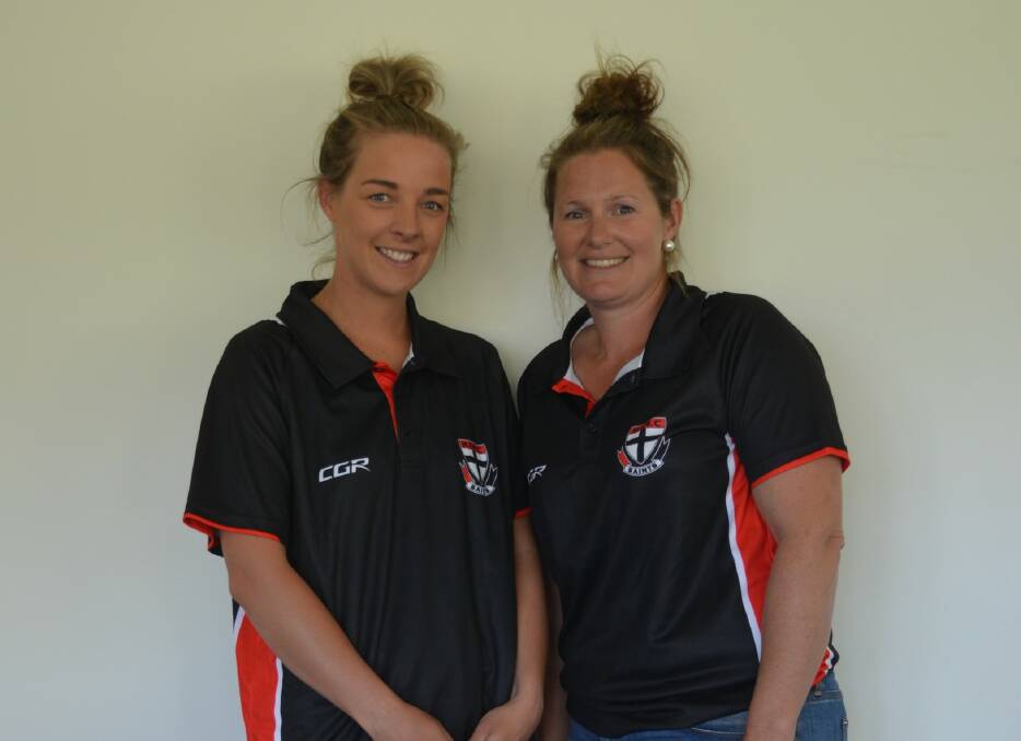 GEARING UP FOR NEW SEASON: Heathcote's new A grade netball coach Lorrae Closter with netball president Bec Dickinson. Closter joins the Saints from Bendigo league club South Bendigo. Picture: CONTRIBUTED