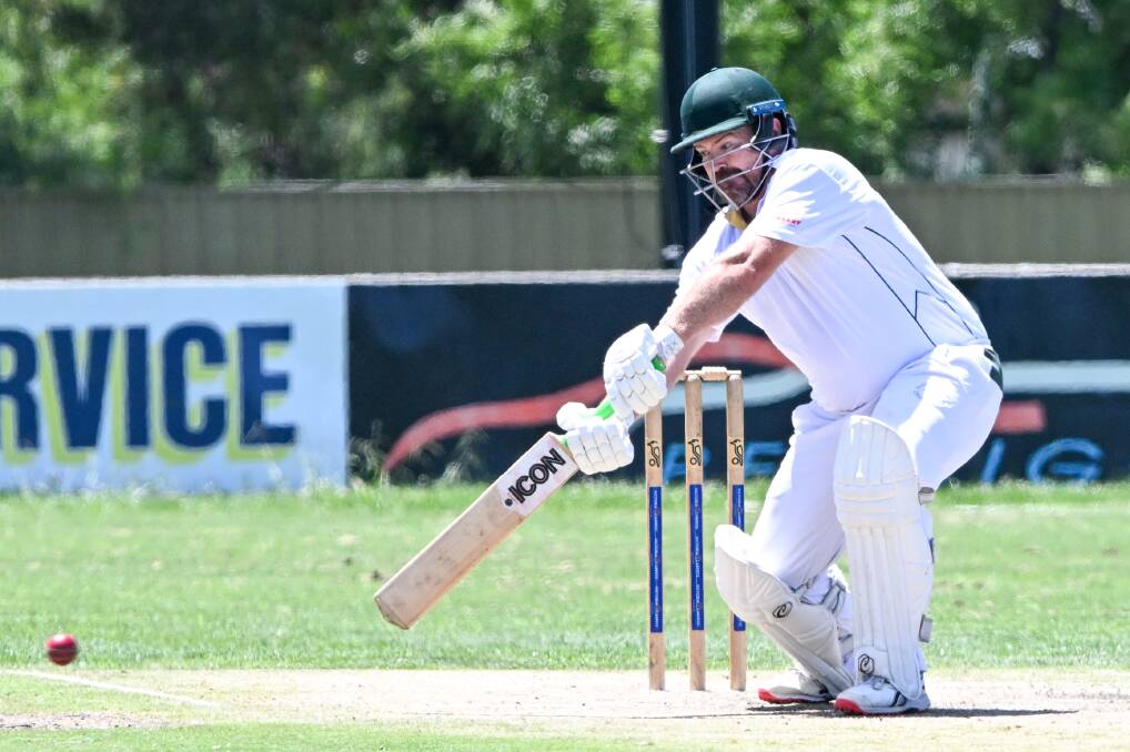 Kangaroo Flat's Adam Burns hits to the off side during his 108 against Strathdale-Maristians last Saturday. Picture by Darren Howe