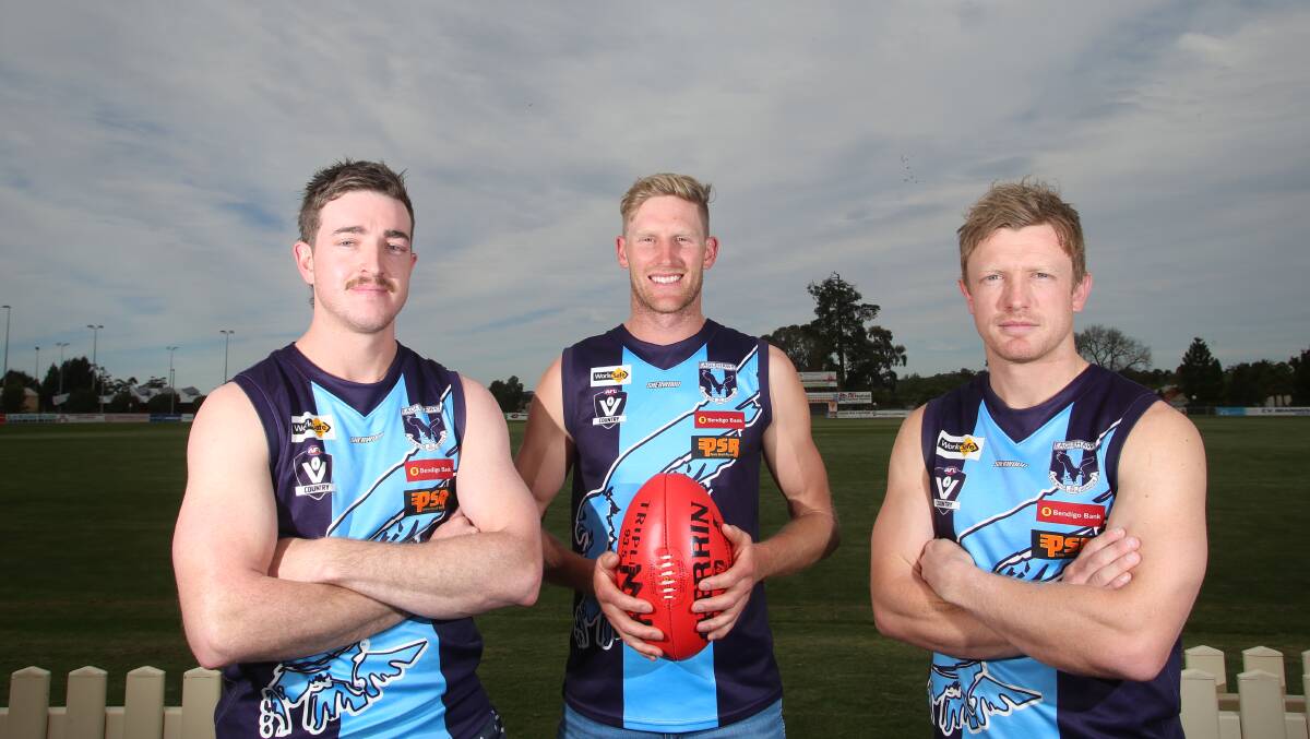 BOROUGH BOYS: Clayton Holmes, Richard Tibbett and Ryan Gillingham have signed with reigning BFNL premier Eaglehawk. Holmes joins from Cohuna, Tibbett from Boort and Gillingham from Kerang, where he is a seven-time premiership player. Picture: GLENN DANIELS