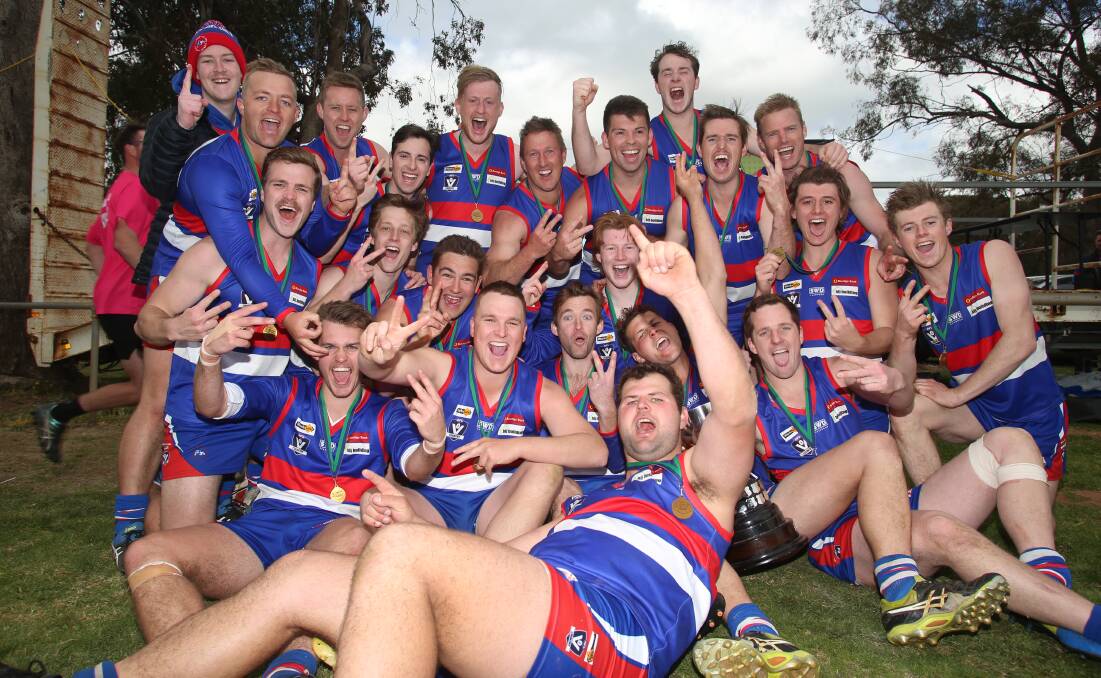 TWO IN A ROW: The undefeated Pyramid Hill hung on to beat a gallant Mitiamo by four points in Saturday's reserves grand final. Picture: GLENN DANIELS
