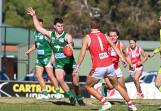 Kangaroo Flat captain Ethan Roberts drives the Roos into attack against South Bendigo on Saturday. Picture by Enzo Tomasiello
