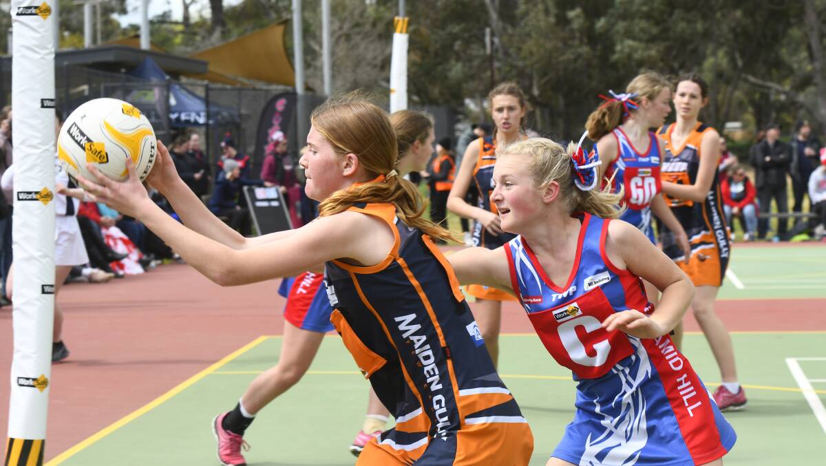 YOUNG TALENT: Action from last year's Loddon Valley under-15 netball grand final between Maiden Gully YCW and Pyramid Hill. Picture: NONI HYETT