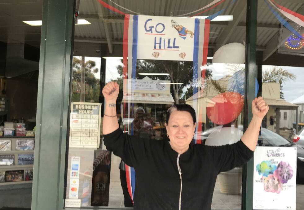 Dee Simms out the front of the Pyramid Hill Bakery Cafe on Thursday.