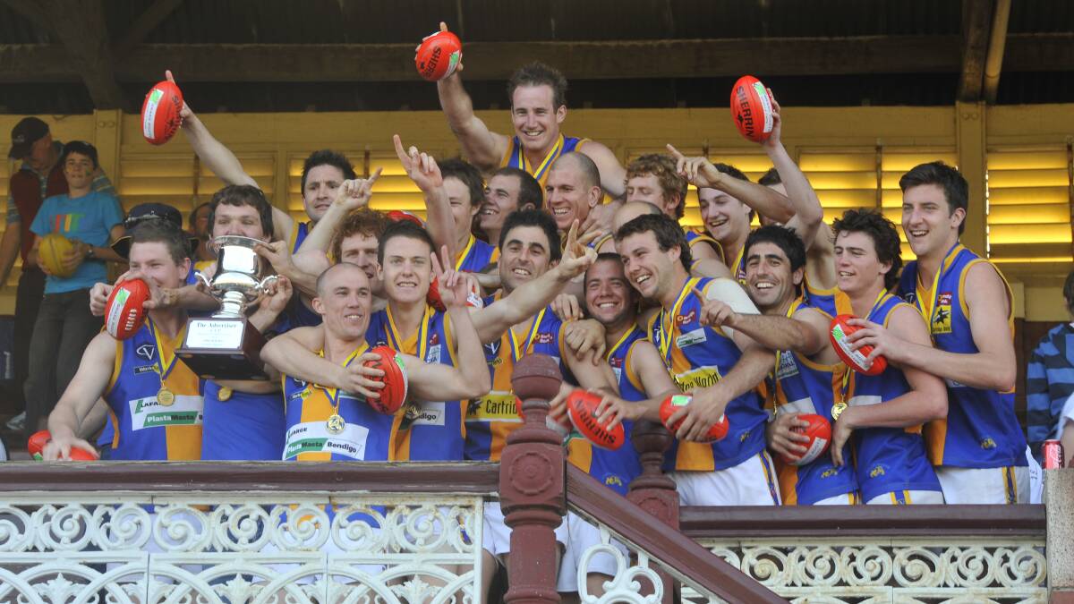 BULLDOGS GLORY: Golden Square players celebrate their 29-point grand final victory over South Bendigo on the last Sunday in September of 2010.