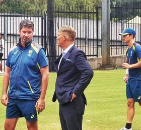 TALKING SPIN: Craig Howard and Shane Warne catch up at the MCG during the Boxing Day Test in 2019 when Australia belted New Zealand by 247 runs.