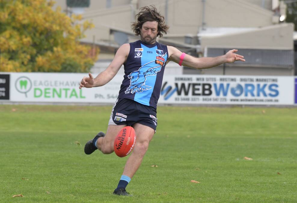 HARD-NUT: Eaglehawk's Jesse Collins. The Hawks take on fellow 4-1 team Golden Square in the BFNL on Saturday. Picture: NONI HYETT