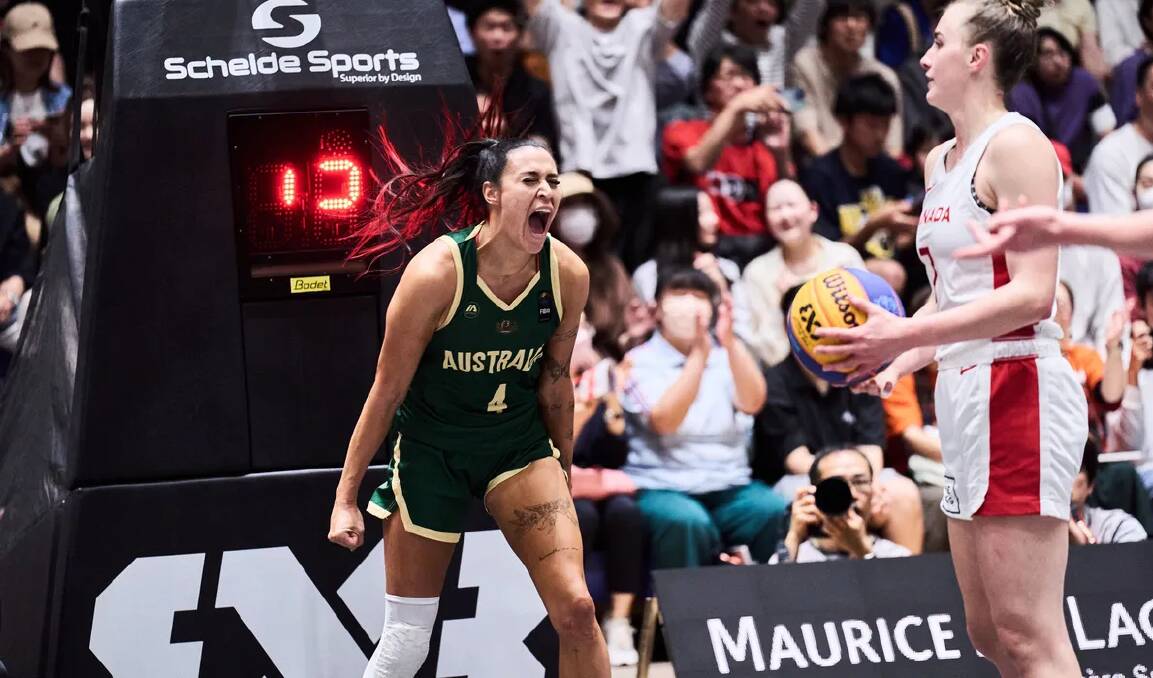 Alex Wilson lets out a show of emotion during Australia's win over Canada to secure a 3x3 berth at the Olympics. Picture by FIBA