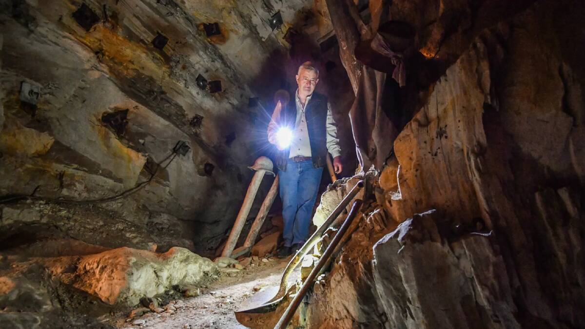 Mining engineer Peter McCarthy deep underground at Sovereign Hill, Ballarat. Photo: Joe Armao