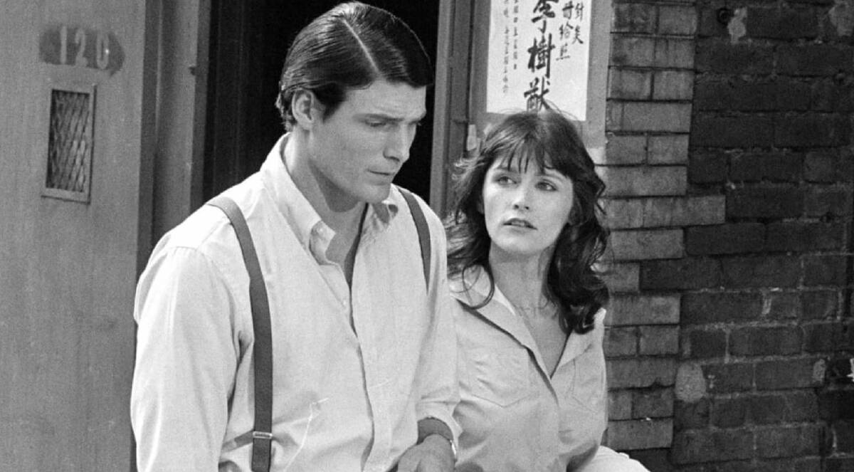 Christopher Reeve and Margot Kidder during the filming of Superman in 1977. Photo: AP