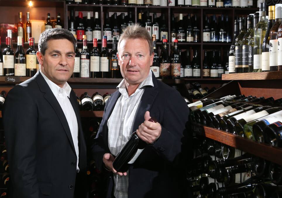 Council City Futures director Stan Liacos [left] and Bendigo Winegrowers Association spokesperson Cliff Stubbs at the Wine Bank, which would have been a venue used in the festival. Picture: GLENN DANIELS