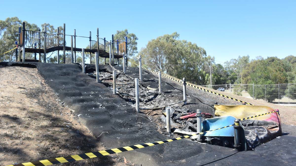 The large three-lane rainbow slide was completely destroyed by a suspicious fire over the weekend. 