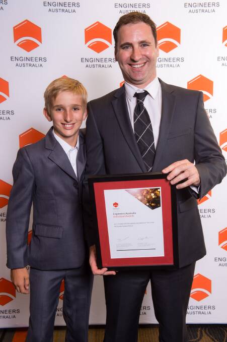 Young Professional Engineer of the Year, Tim Dunlop and son, Coby Dunlop.